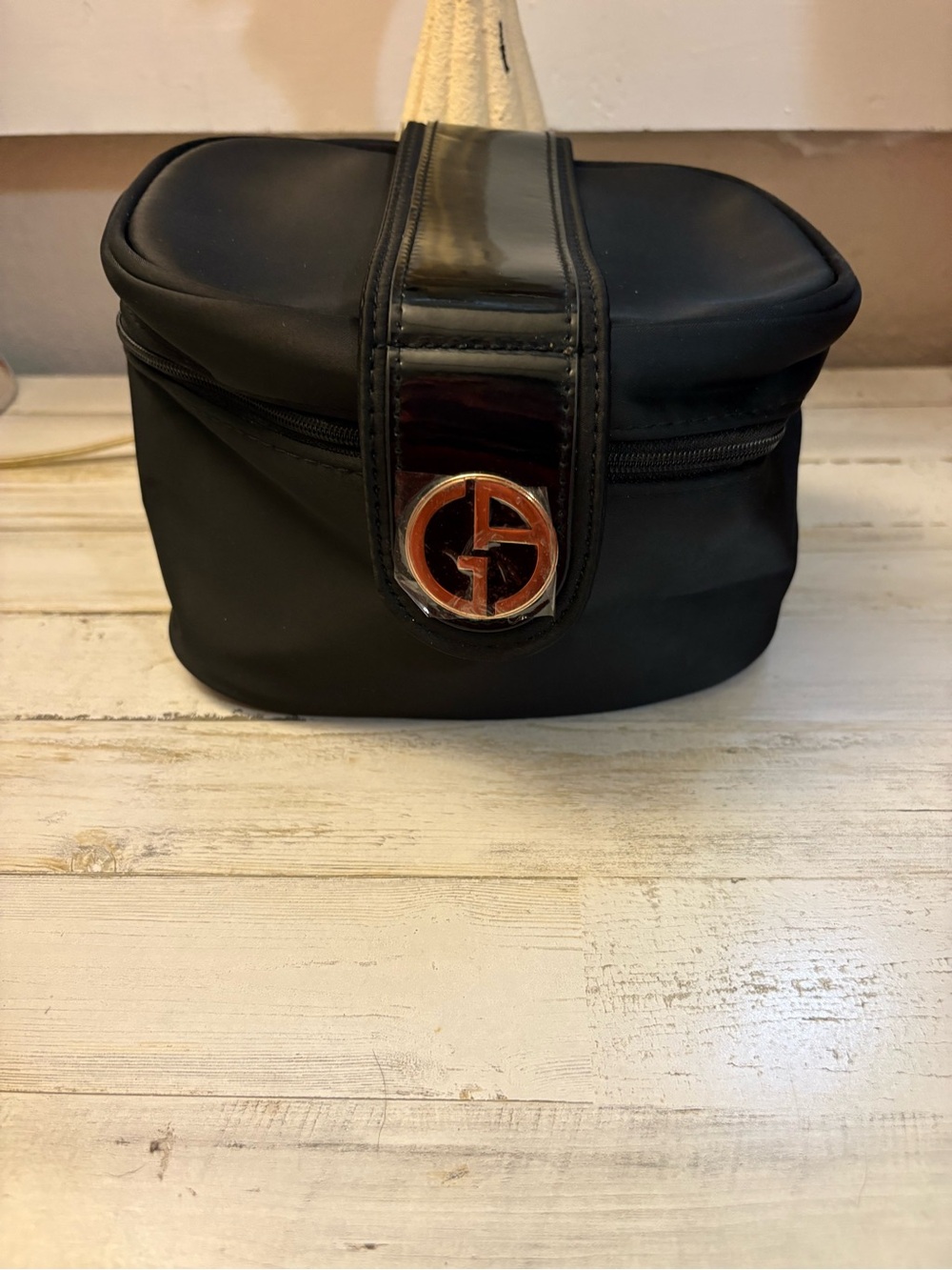 Giorgio Armani Black Cosmetic Case with Metal GA Emblem